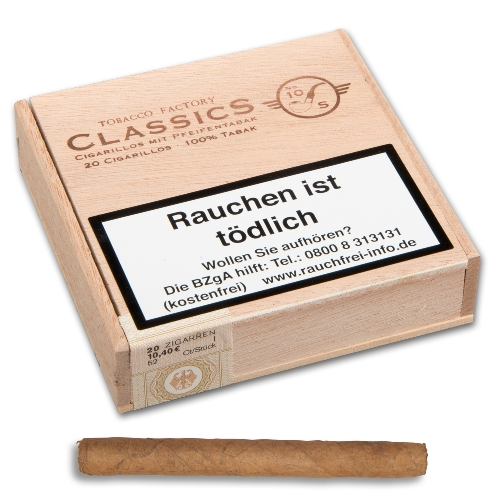 Tobacco Factory Classics mit Pfeifentabak, 20 Zigarillos 100% Tabak